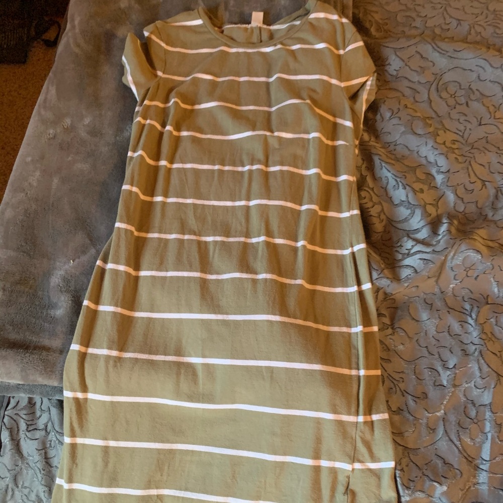 Green and white T shirt dress
